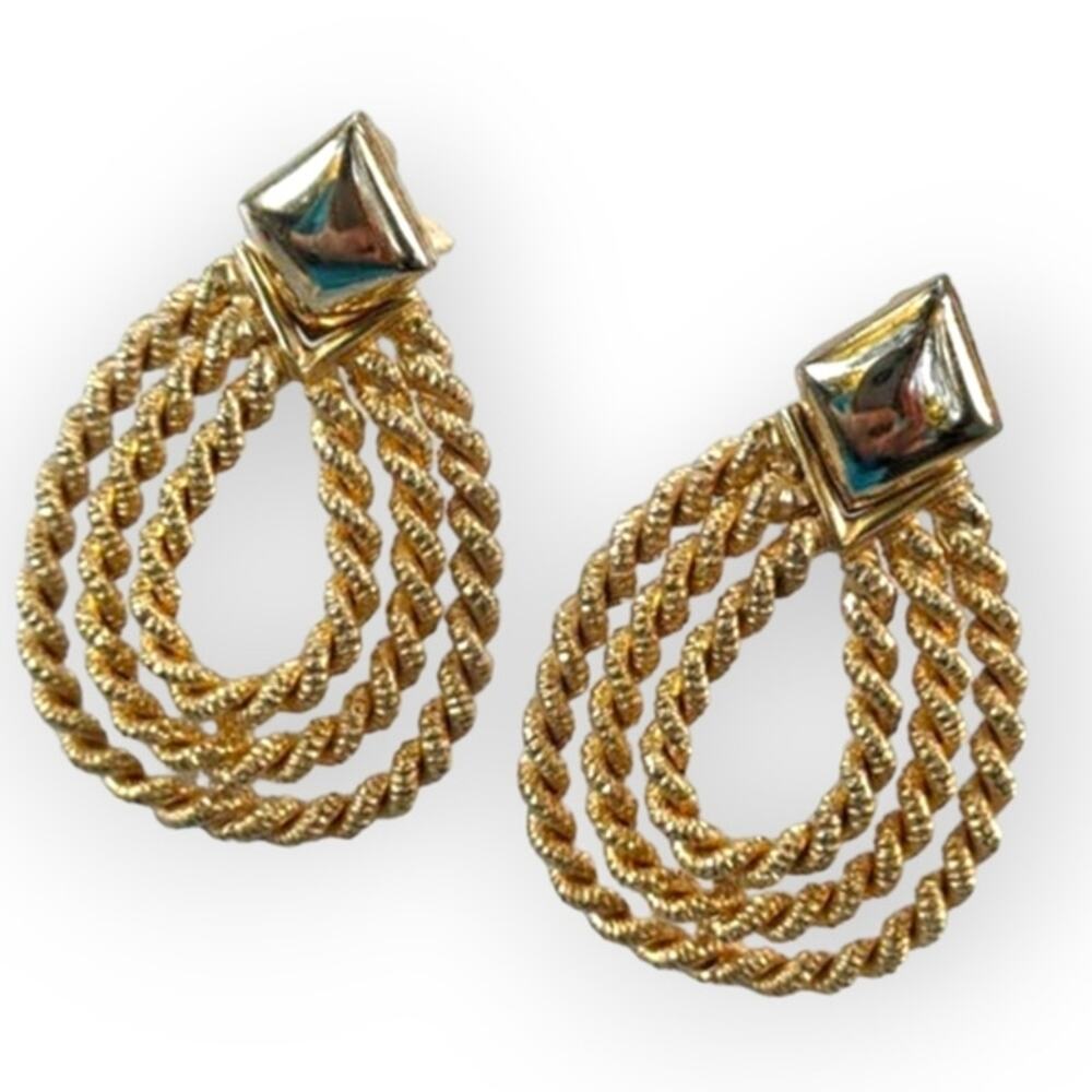 Large gold-tone vintage style clip on earrings